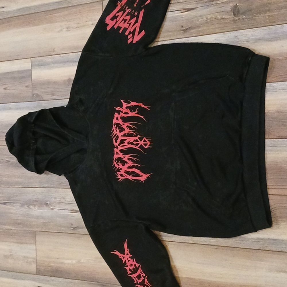 Black Acid Washed Berserk Anime Graphic Hoodie Medium